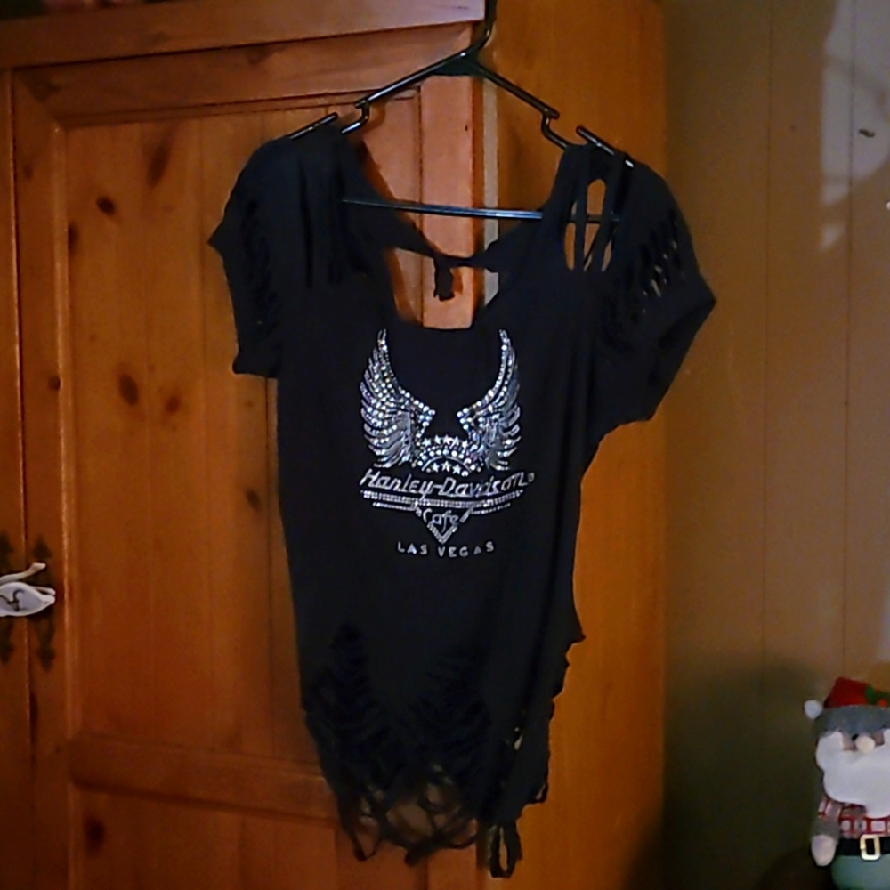 Harley Davidson] OOAK slits down the front, sz L/XL and especially in the back!